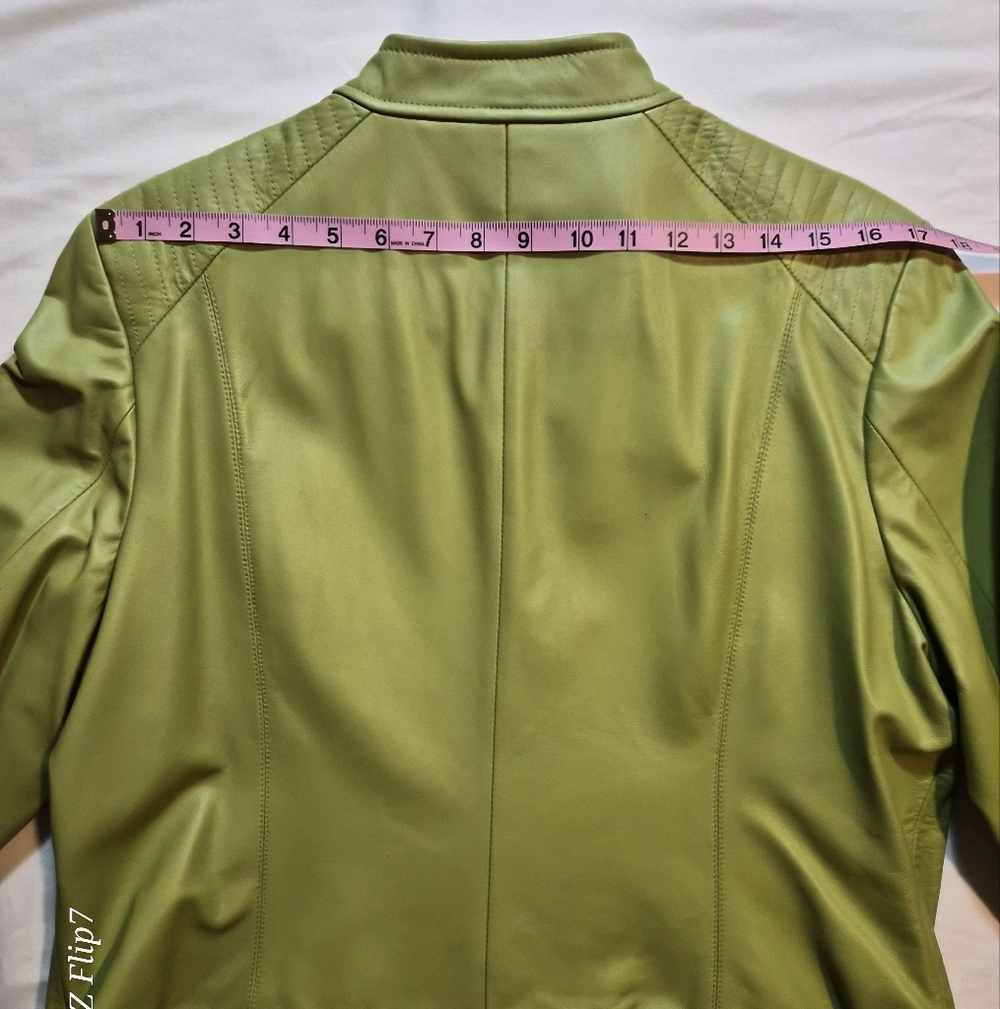 Valerie Stevens 100% Leather Moto Jacket - Pear Green - XL - Picture 6 of 9